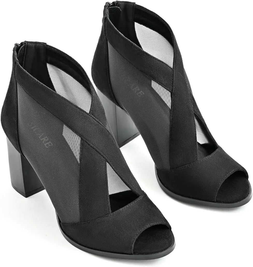 Cut Out Mesh Sandals High Block Heels Peep Toe Summer Ankle Boots
