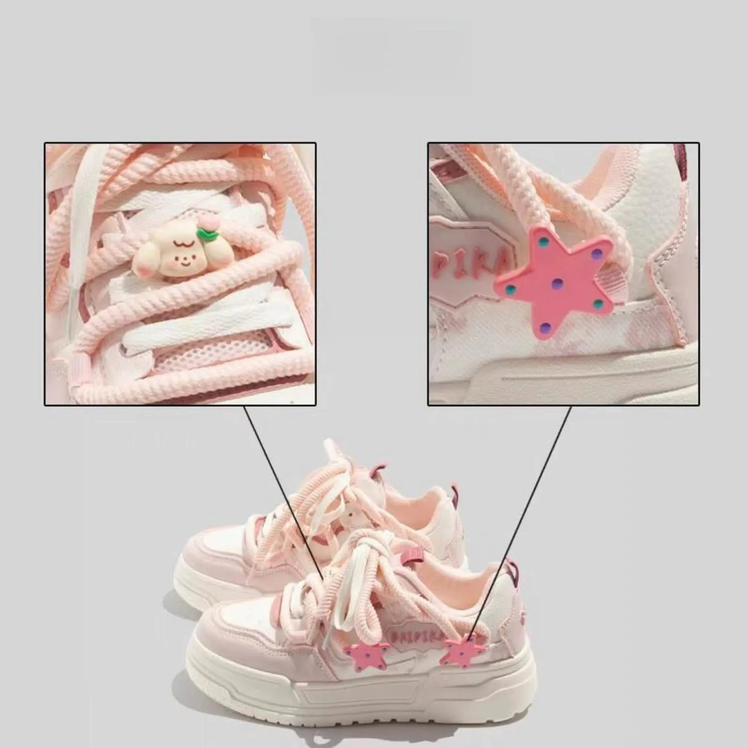 Cute Star Walking Sneakers for Women Macaron Colors Regular & Upgraded Versions Rubber Thick Sole Height Increase Lace Up Walking Shoes