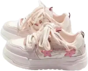 Cute Star Walking Sneakers for Women Macaron Colors Regular & Upgraded Versions Rubber Thick Sole Height Increase Lace Up Walking Shoes