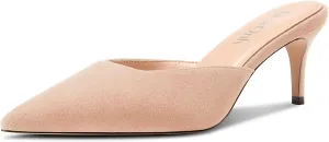 DearOnly Womens Pointed Toe Kitten Heel Mules Slip-on Stiletto Mid Heel Sandals Prom Dress Shoes 2.6 Inches Heels
