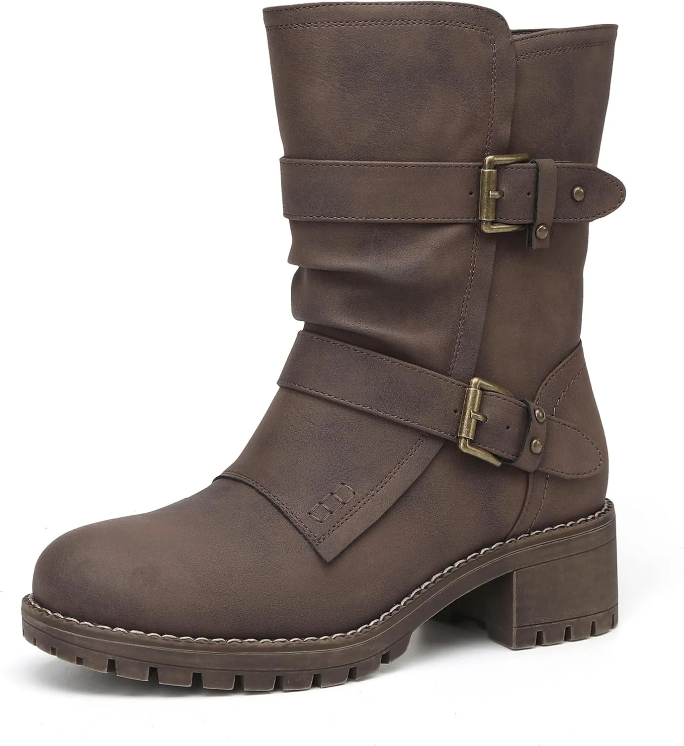 DECARSDZ Women's Motorcycle Boots Mid Calf PU Leather Biker Boots - Stylish Women's Black Brown Riding Boots for Motorcycle, Combat, and Festival