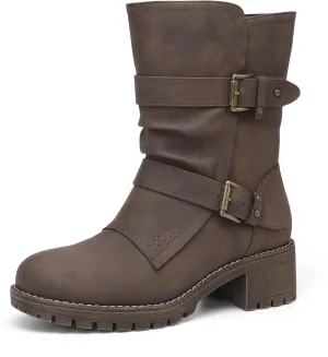 DECARSDZ Women's Motorcycle Boots Mid Calf PU Leather Biker Boots - Stylish Women's Black Brown Riding Boots for Motorcycle, Combat, and Festival