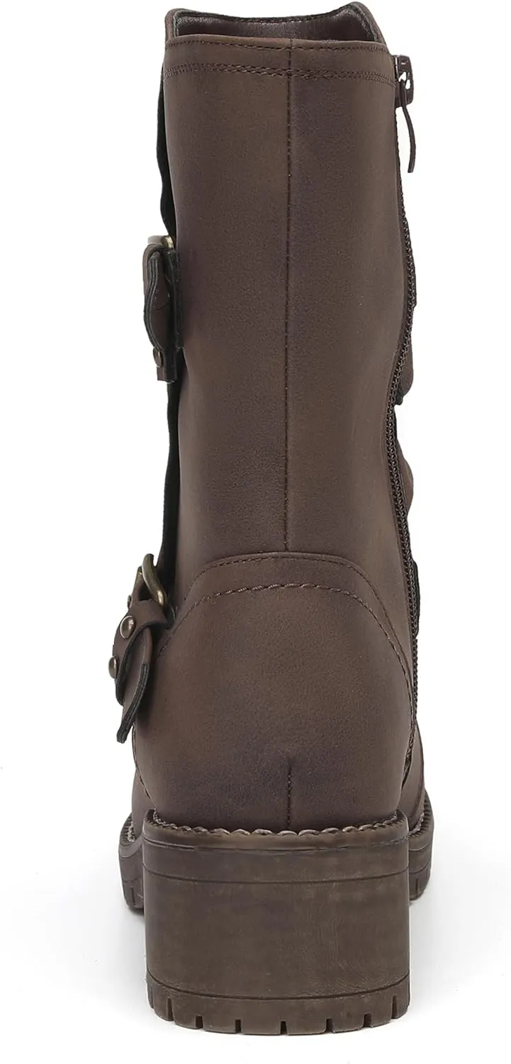 DECARSDZ Women's Motorcycle Boots Mid Calf PU Leather Biker Boots - Stylish Women's Black Brown Riding Boots for Motorcycle, Combat, and Festival