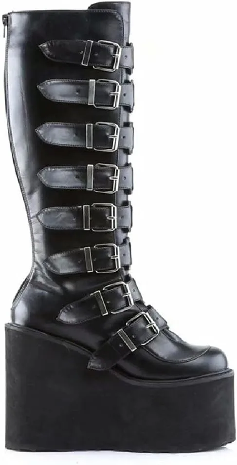 DETOGNI Women's punk goth platform boots Buckle Straps Back Zipper gothic boots Ladies Rivets Metal Decoration Long Boots knee high Tall Boots Combat Boots