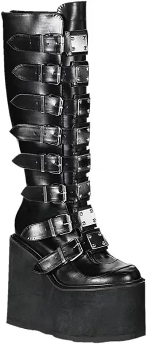 DETOGNI Women's punk goth platform boots Buckle Straps Back Zipper gothic boots Ladies Rivets Metal Decoration Long Boots knee high Tall Boots Combat Boots