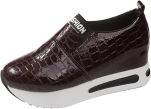DIYCAM Snakeskin Platform Sneakers for Women Round Toe Slip On Classic Wedge Heel Loafers Sneaker Comfortable Work Casual Shoes 2024