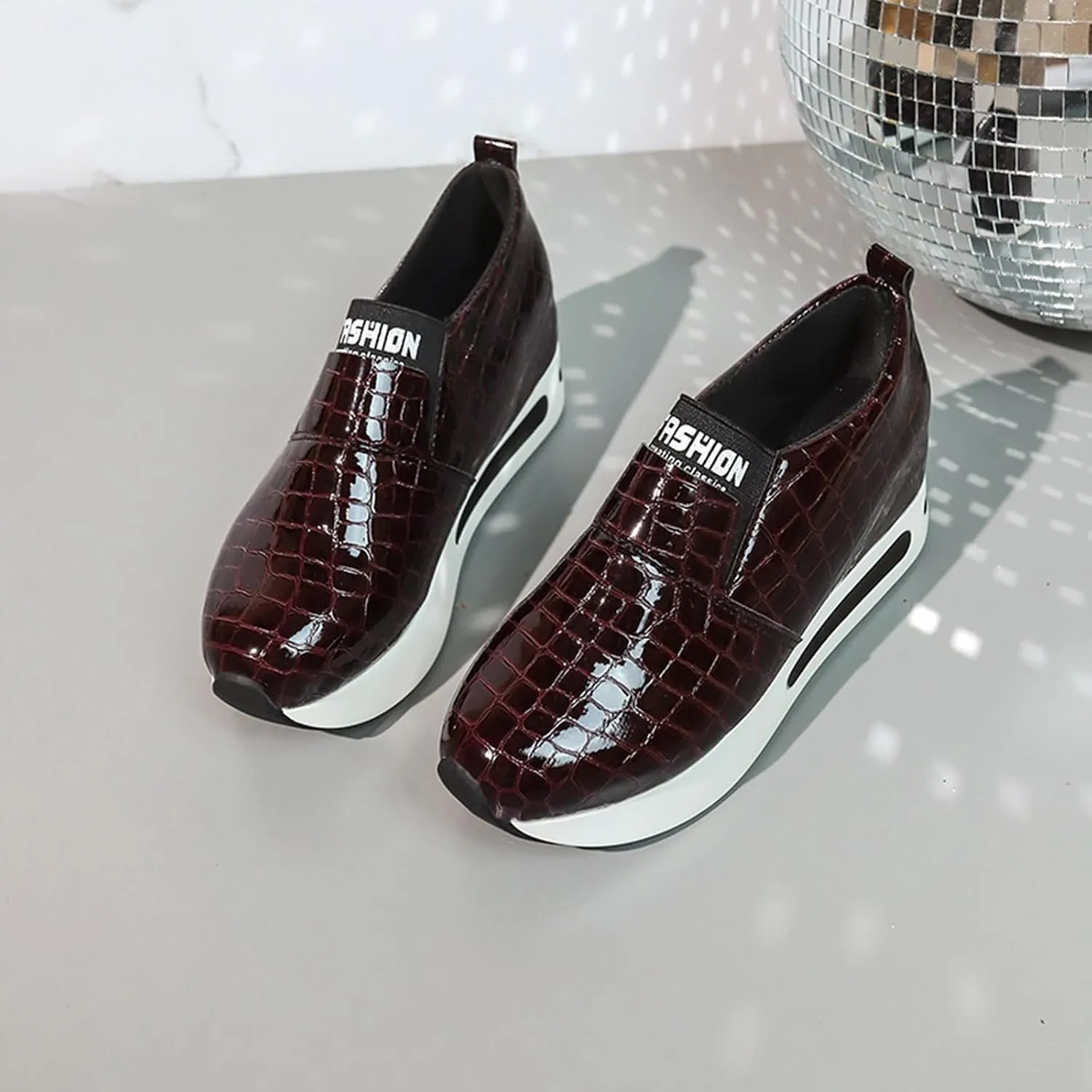 DIYCAM Snakeskin Platform Sneakers for Women Round Toe Slip On Classic Wedge Heel Loafers Sneaker Comfortable Work Casual Shoes 2024