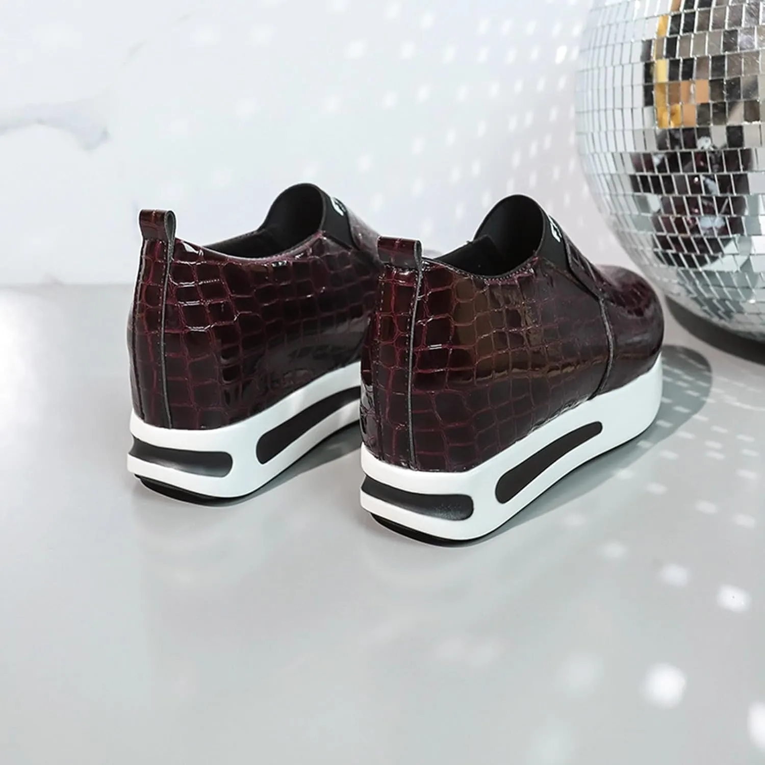 DIYCAM Snakeskin Platform Sneakers for Women Round Toe Slip On Classic Wedge Heel Loafers Sneaker Comfortable Work Casual Shoes 2024