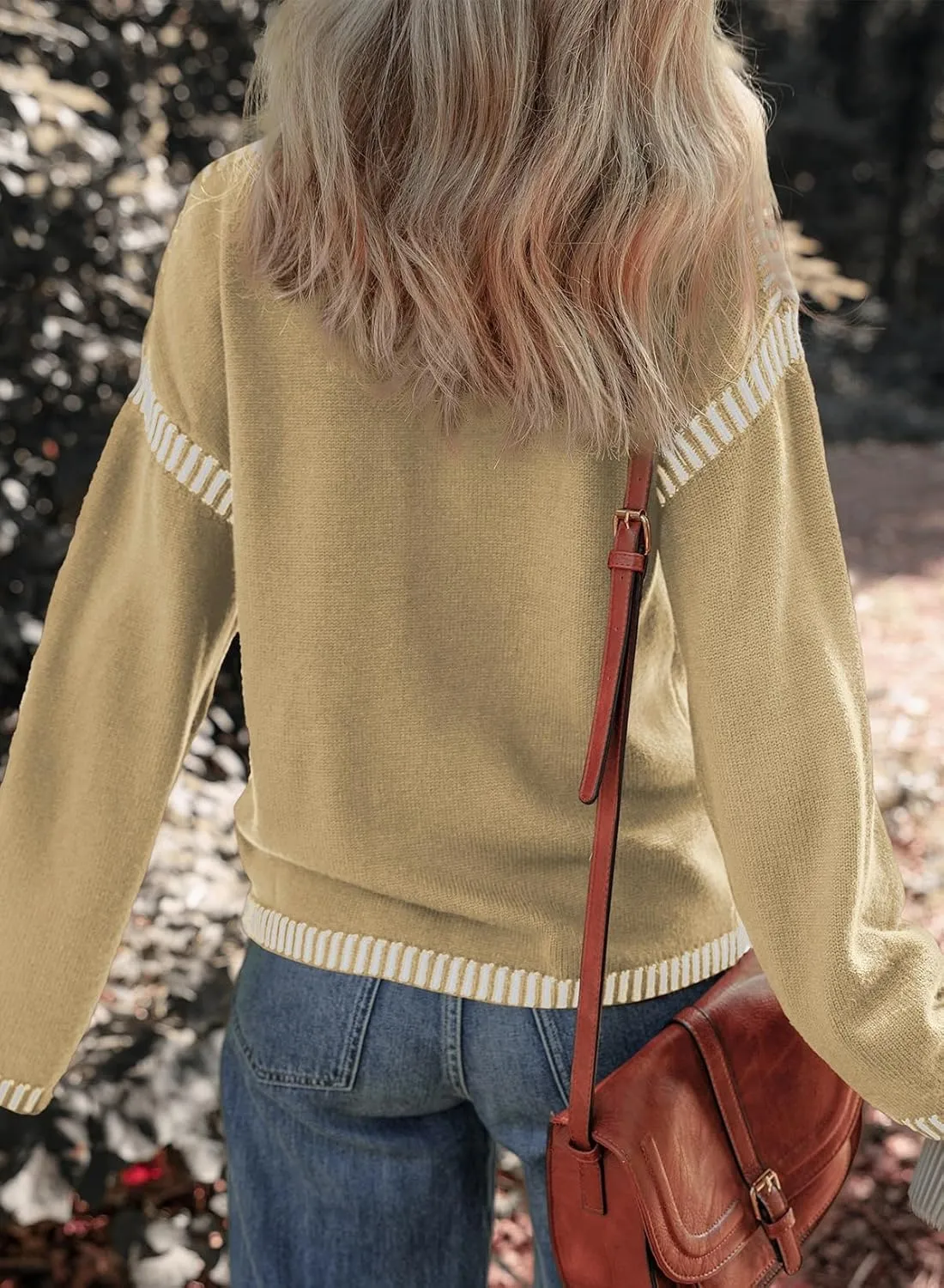 Dokotoo Sweaters for Women Fashion Solid Crewneck Loose Fit Long Sleeve Contrast Cable Knit Pullover Sweater Jumper Tops