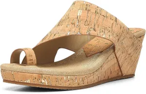 Donald Pliner GYER Upper Heel Wedge Platform, Comfortable Women, Leather, Slide Sandals, Platino-Sparkle Cork, 6.5