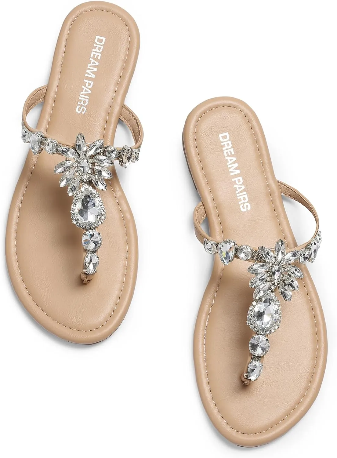 DREAM PAIRS Flip Flops for Women Dressy Rhinestone T-Strap Thong Sandals for Summers Dress Beach
