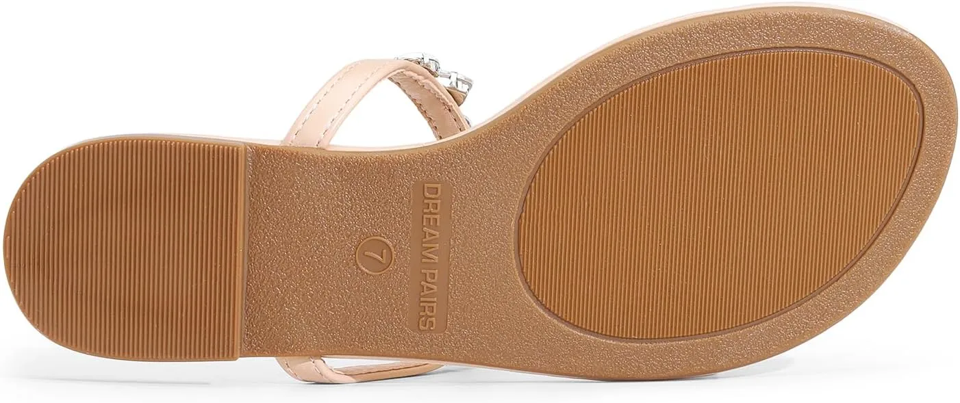 DREAM PAIRS Flip Flops for Women Dressy Rhinestone T-Strap Thong Sandals for Summers Dress Beach