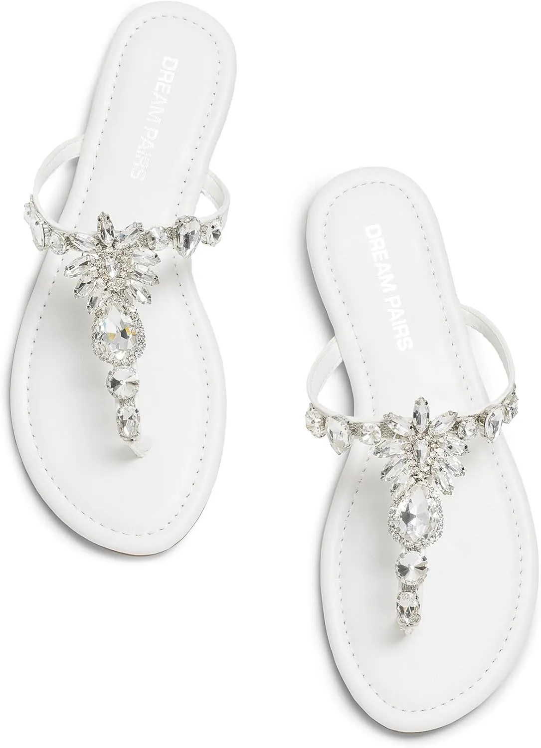 DREAM PAIRS Flip Flops for Women Dressy Rhinestone T-Strap Thong Sandals for Summers Dress Beach