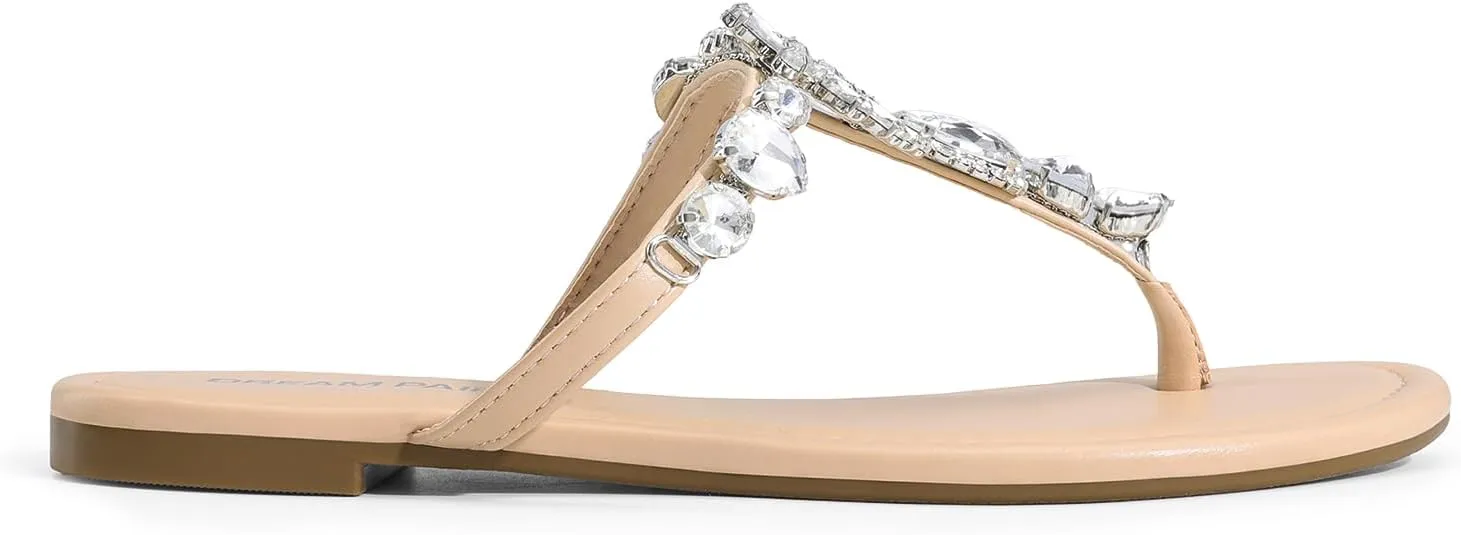 DREAM PAIRS Flip Flops for Women Dressy Rhinestone T-Strap Thong Sandals for Summers Dress Beach