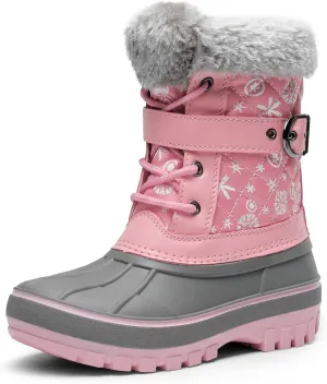 DREAM PAIRS Girls Boys Snow Boots Water-Resistant Outdoor Warm Cozy Anti-Slip Mid Calf Faux Fur Lining Winter Shoes for Little/Big Kids
