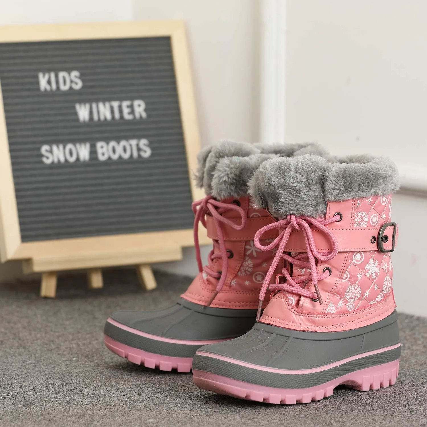 DREAM PAIRS Girls Boys Snow Boots Water-Resistant Outdoor Warm Cozy Anti-Slip Mid Calf Faux Fur Lining Winter Shoes for Little/Big Kids