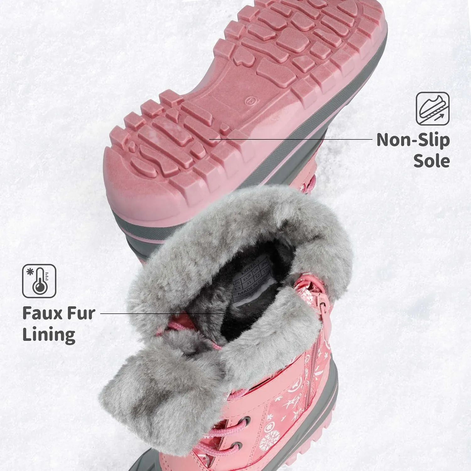 DREAM PAIRS Girls Boys Snow Boots Water-Resistant Outdoor Warm Cozy Anti-Slip Mid Calf Faux Fur Lining Winter Shoes for Little/Big Kids
