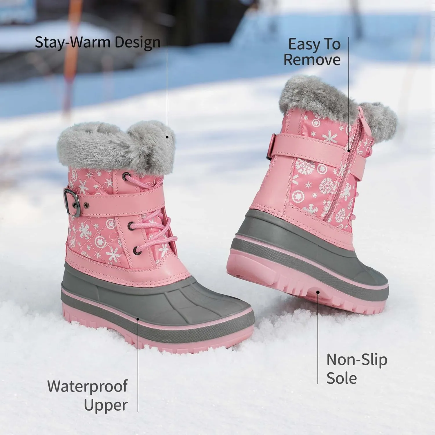 DREAM PAIRS Girls Boys Snow Boots Water-Resistant Outdoor Warm Cozy Anti-Slip Mid Calf Faux Fur Lining Winter Shoes for Little/Big Kids