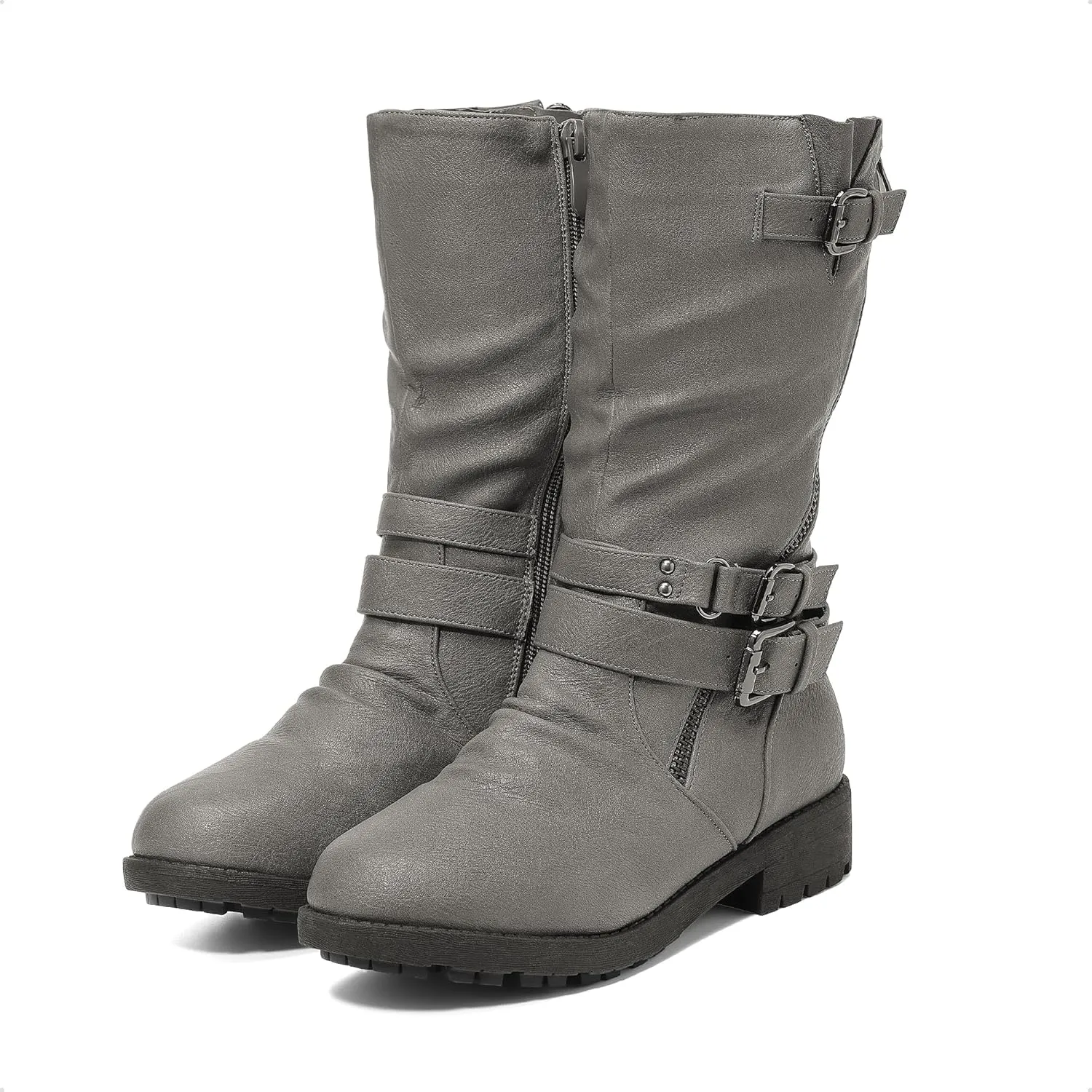 DREAM PAIRS Girls Buckle Zipper Knee High Winter Boots