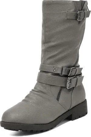 DREAM PAIRS Girls Buckle Zipper Knee High Winter Boots