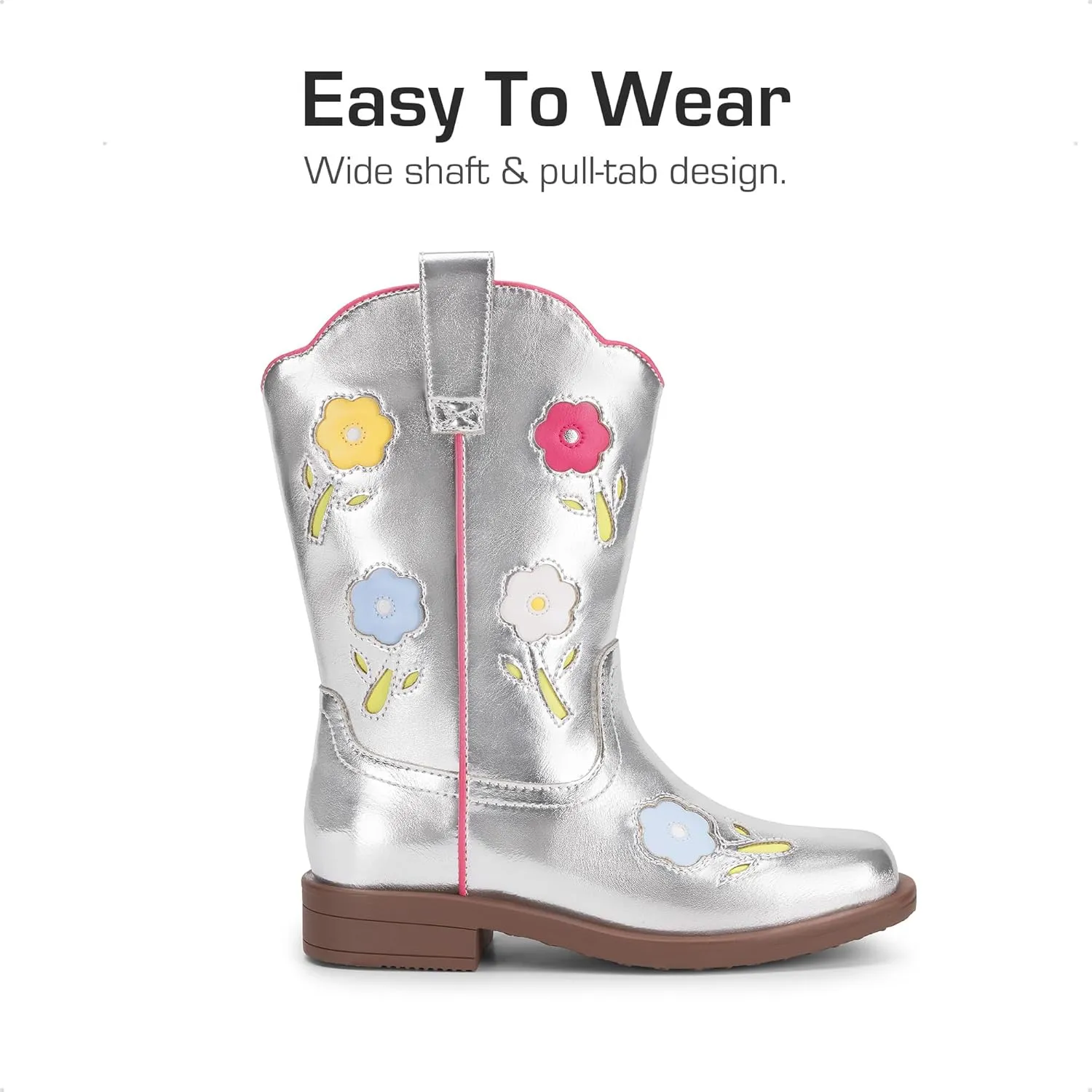 DREAM PAIRS Girls Cowgirl Boots Kids Mid Calf Western Boots Flower Cowboy Boots Square Toe Riding Shoes for Toddler/Little Kid/Big Kid