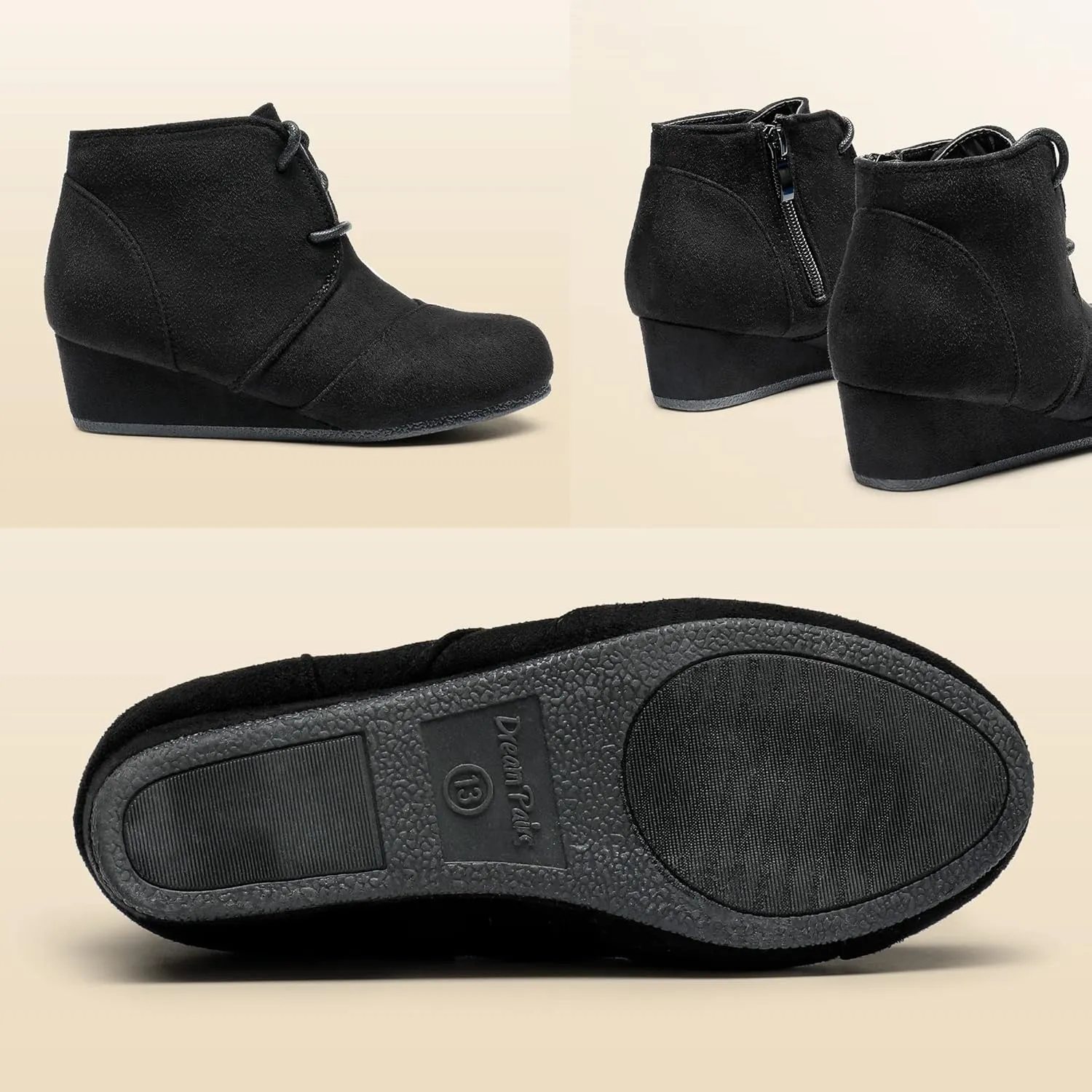DREAM PAIRS Girls Low Wedge Heel Booties Side Zipper Ankle Boots Toddler/Little Kid/Big Kid