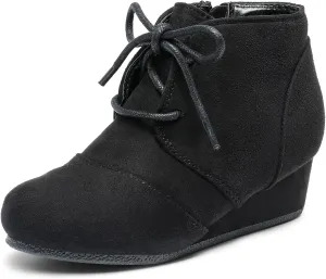 DREAM PAIRS Girls Low Wedge Heel Booties Side Zipper Ankle Boots Toddler/Little Kid/Big Kid