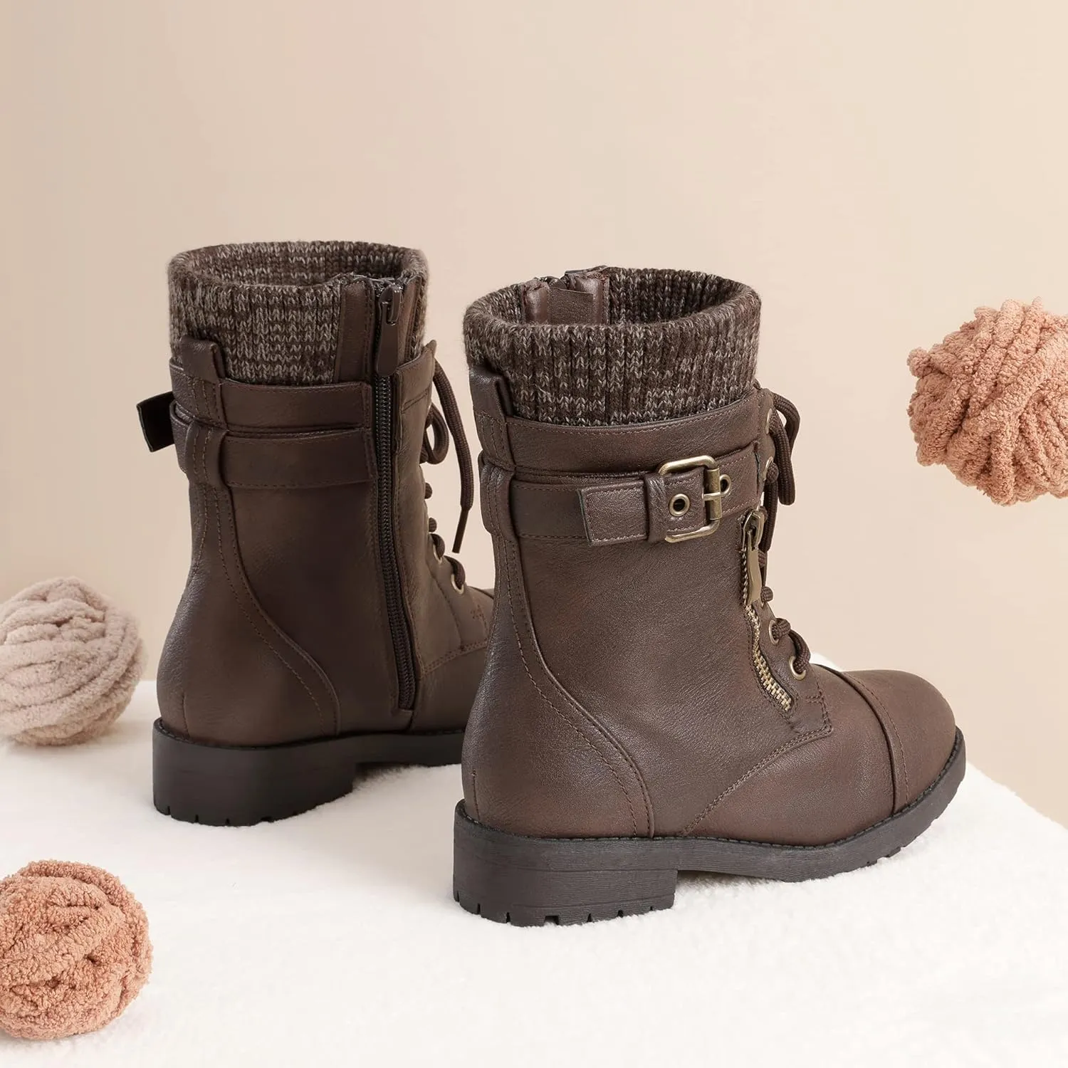 DREAM PAIRS Girl's Mid Calf Combat Ankle Lace up Boots