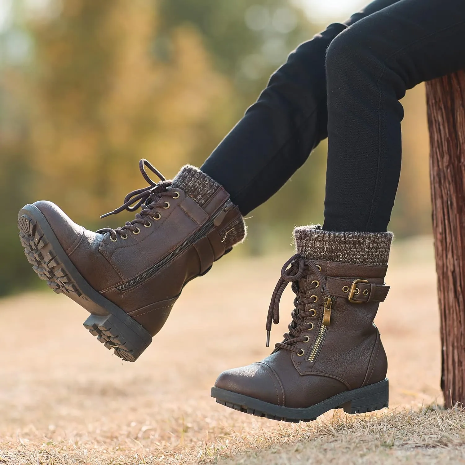 DREAM PAIRS Girl's Mid Calf Combat Ankle Lace up Boots