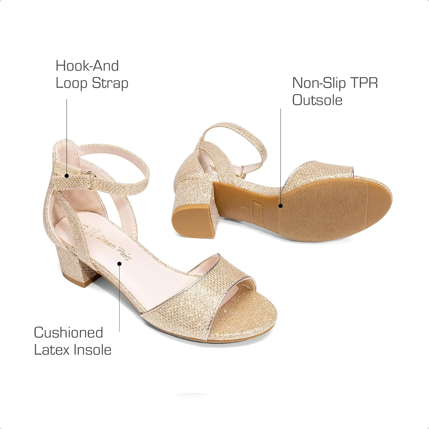 DREAM PAIRS Girls Sandals Chunky Pump Ankle Strap High Heels Dress Open Toe Flower Wedding Party for Little Big Kid