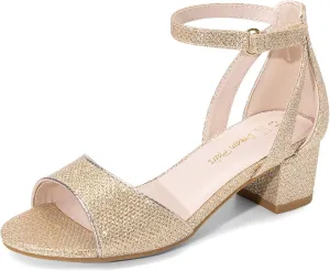 DREAM PAIRS Girls Sandals Chunky Pump Ankle Strap High Heels Dress Open Toe Flower Wedding Party for Little Big Kid