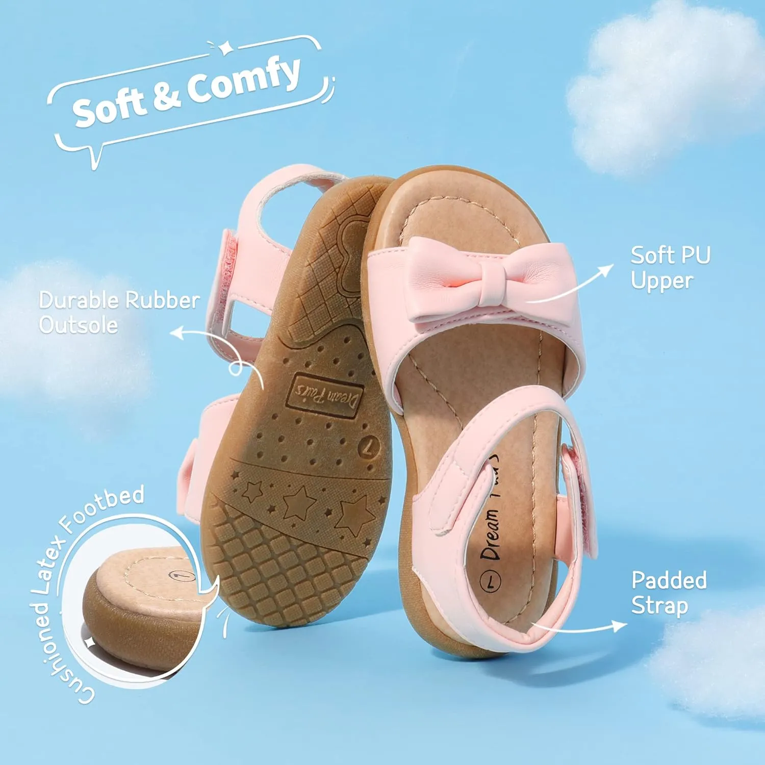 DREAM PAIRS Girls Sandals Fashion Bow Summer Shoes for Toddler/Little Kid