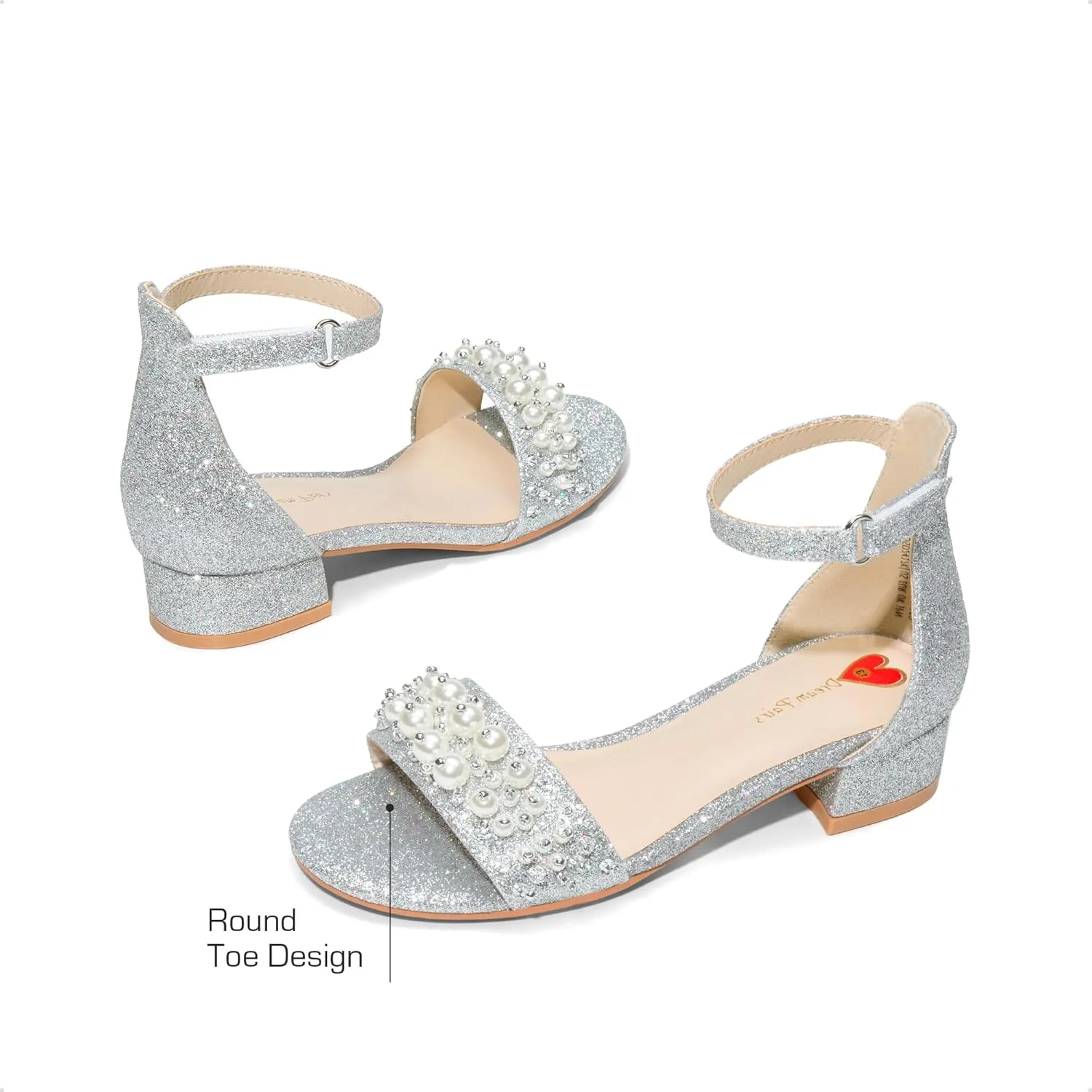 DREAM PAIRS Girls Sandals Low Heel Pump Ankle Strap Pearl Dress Flower Wedding Party Shoes for Little Kid/Big Kid
