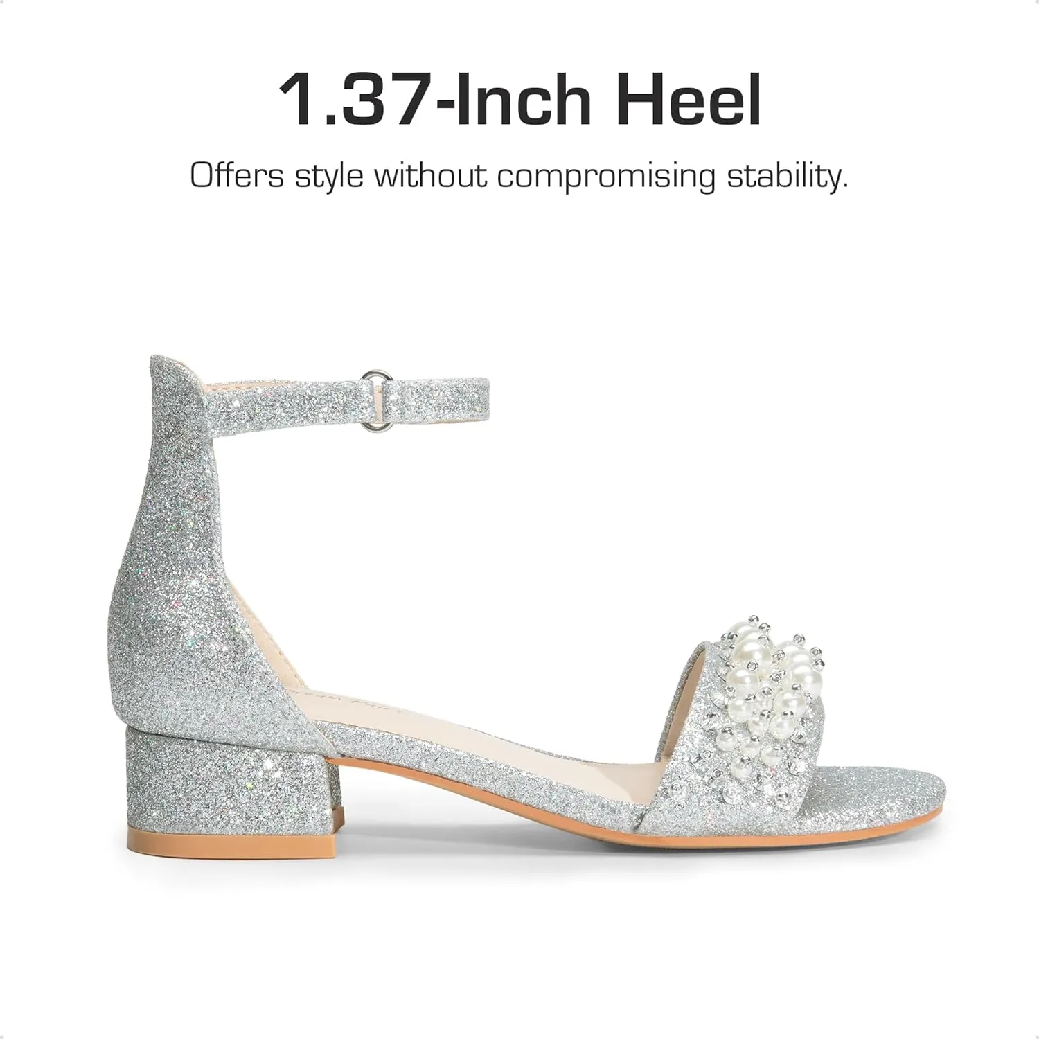DREAM PAIRS Girls Sandals Low Heel Pump Ankle Strap Pearl Dress Flower Wedding Party Shoes for Little Kid/Big Kid