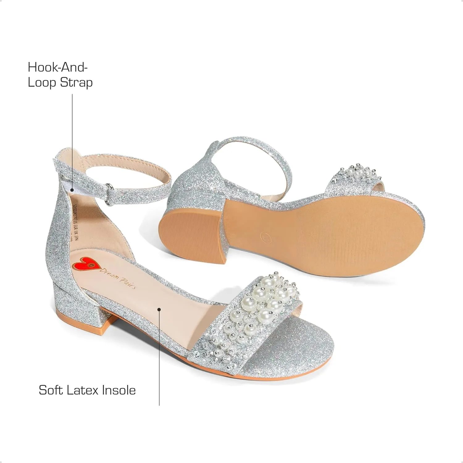 DREAM PAIRS Girls Sandals Low Heel Pump Ankle Strap Pearl Dress Flower Wedding Party Shoes for Little Kid/Big Kid