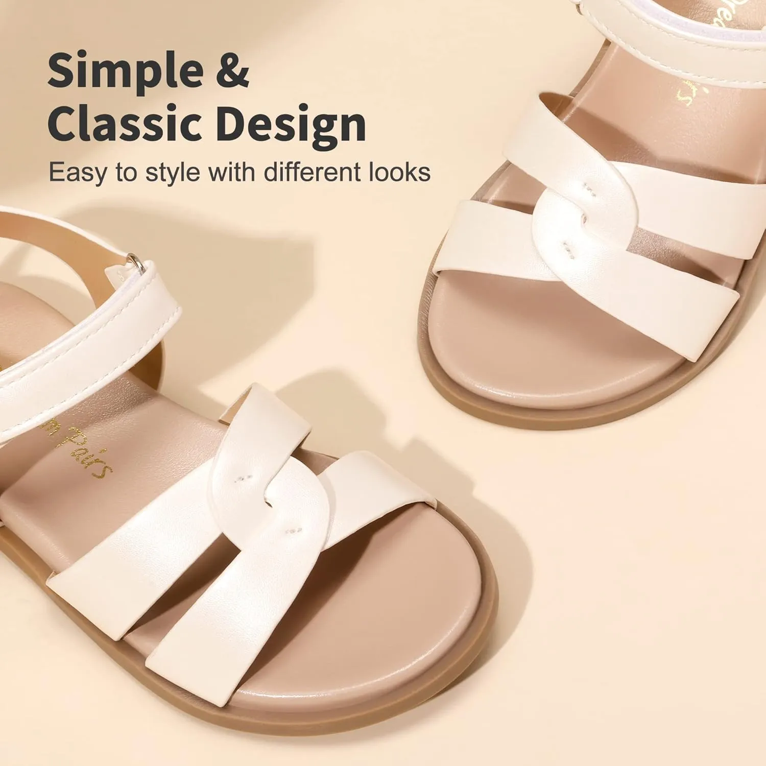 DREAM PAIRS Girls Sandals Open Toe Princess Flat Sandals Strappy Summer Shoes Toddler/Little Kid