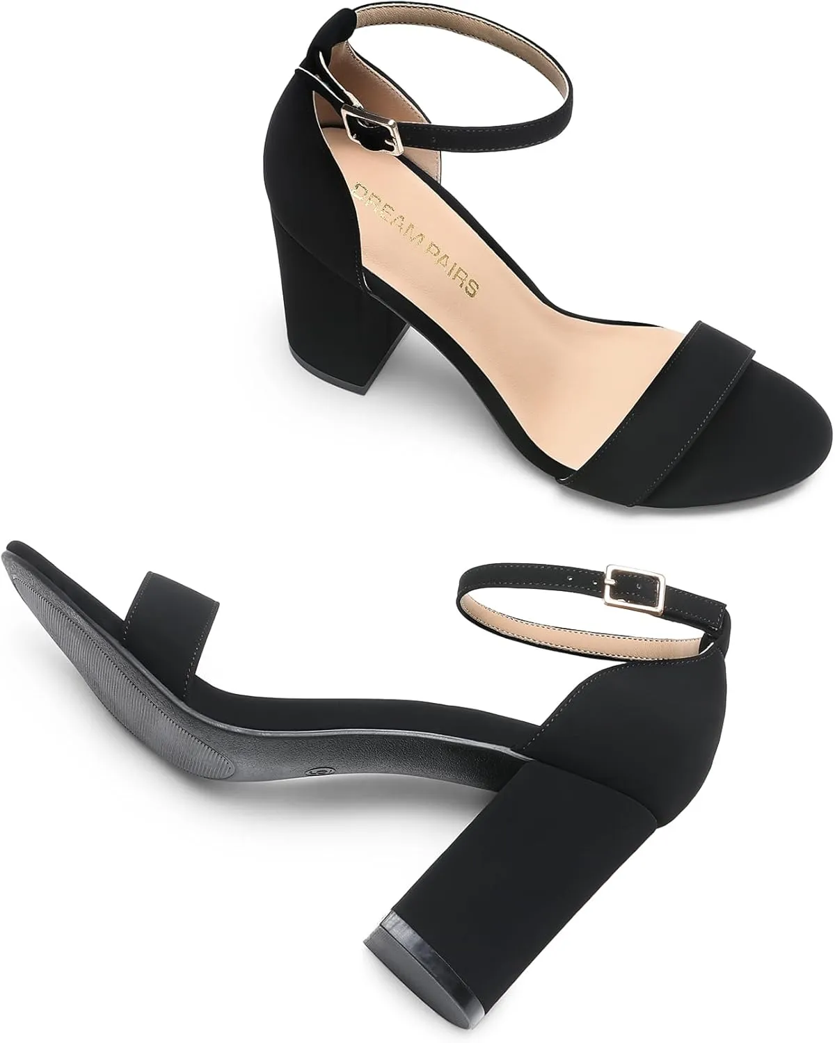 DREAM PAIRS Heels for Women Chunky Block Heel Open Toe Ankle Strap 3.5 Inch Heeled Sandals for Party Date Wedding
