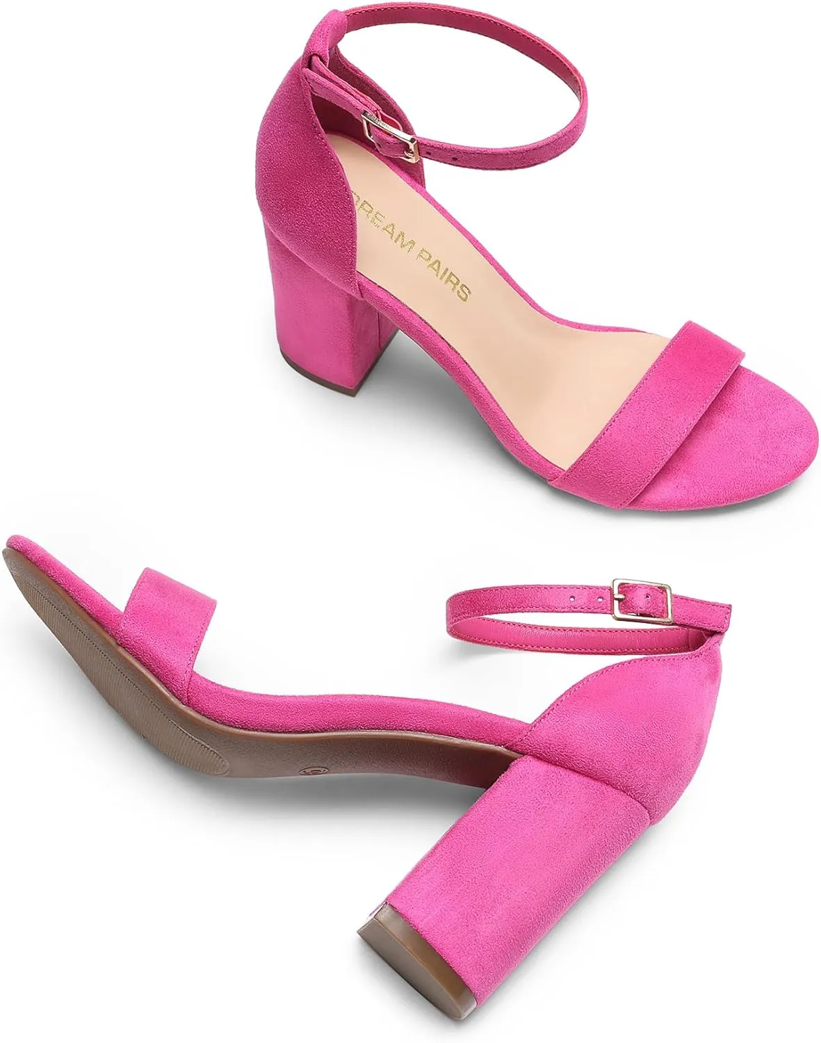 DREAM PAIRS Heels for Women Chunky Block Heel Open Toe Ankle Strap 3.5 Inch Heeled Sandals for Party Date Wedding
