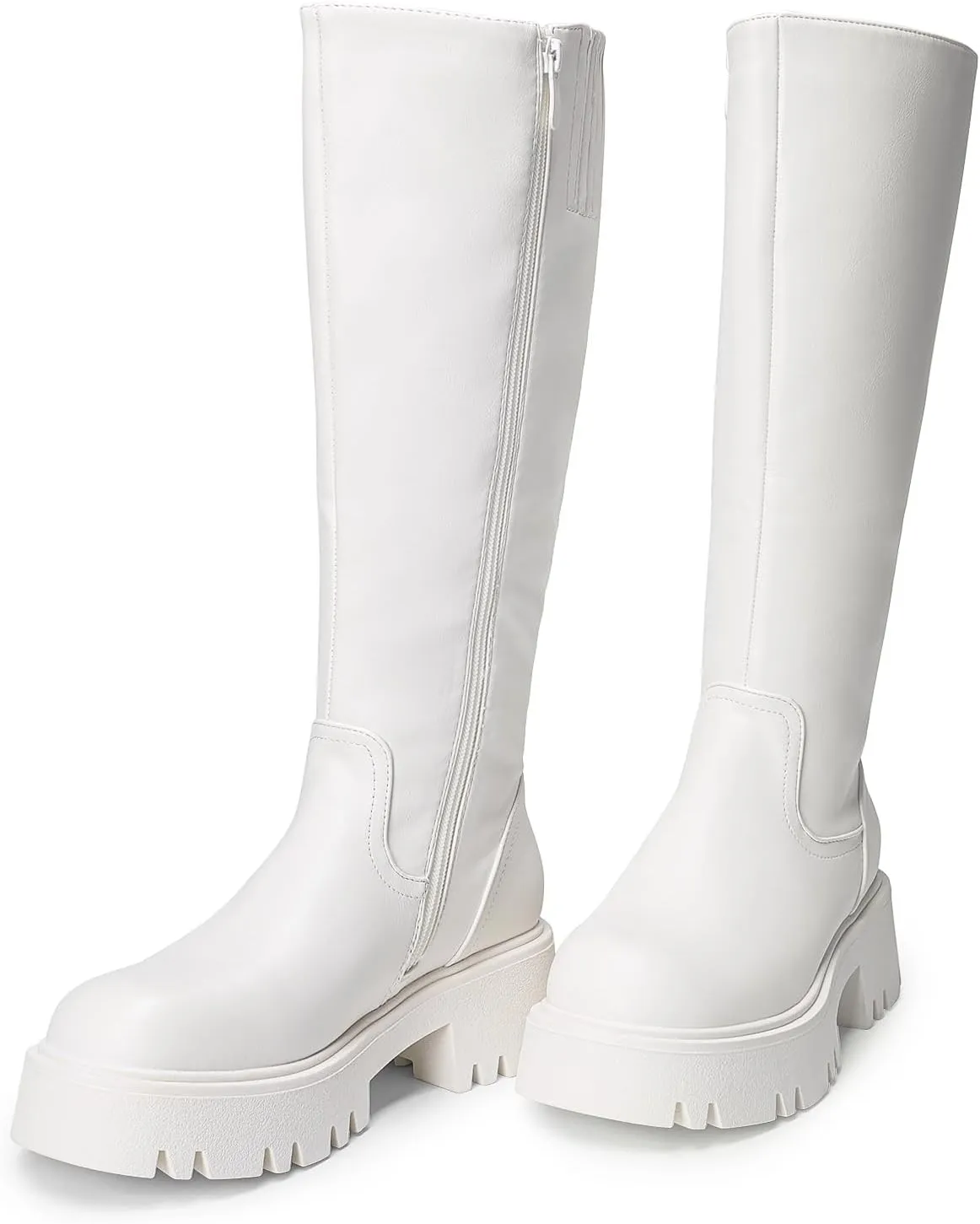 DREAM PAIRS Knee High Boots, Comfortable Chunky Platform Round-Toe Side Zip Boots for Women