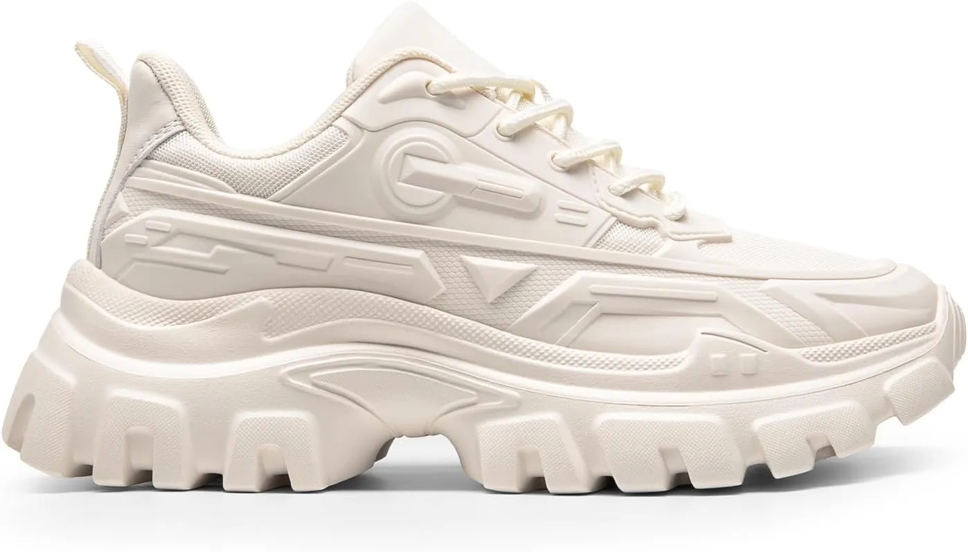 DREAM PAIRS Women Chunky Fashion Sneakers Platform Bold Lace-Up Comfortable Sneakers.