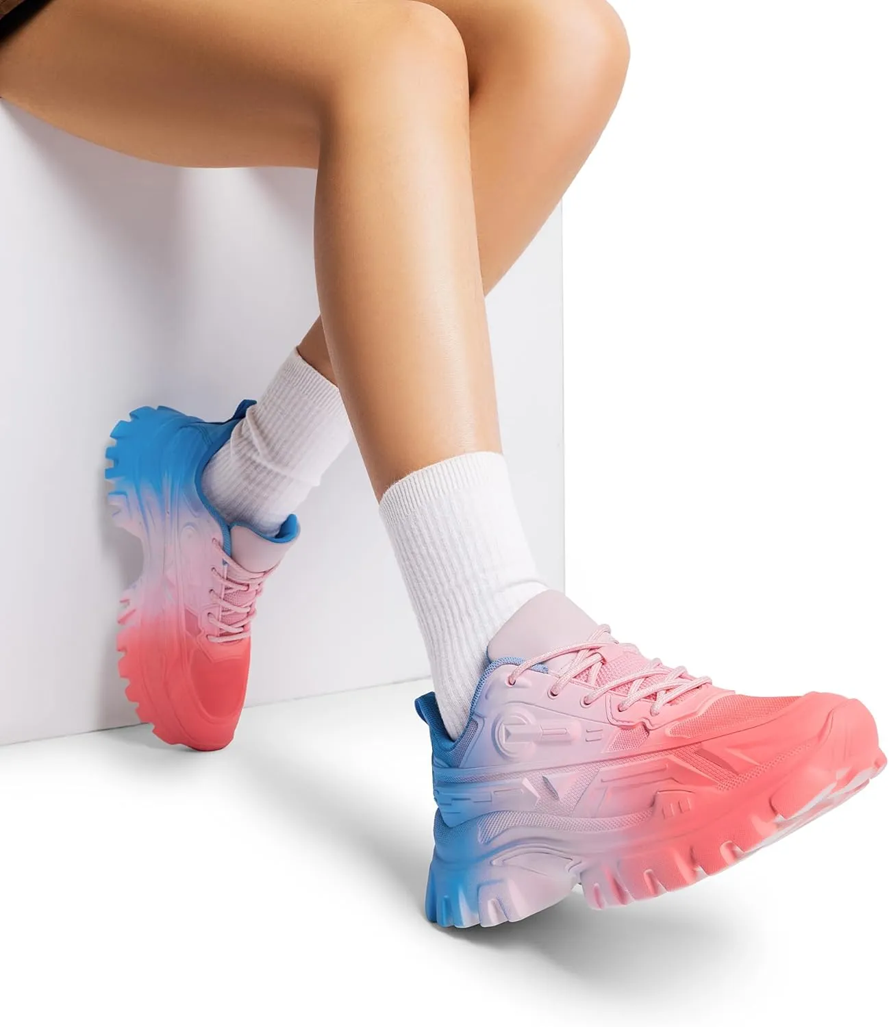 DREAM PAIRS Women Chunky Fashion Sneakers Platform Bold Lace-Up Comfortable Sneakers.