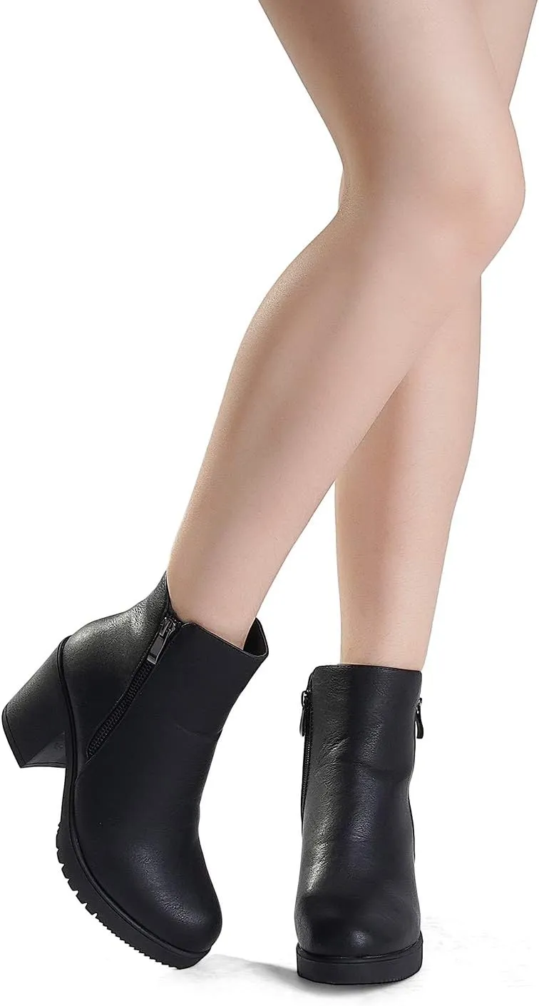 DREAM PAIRS Women's Ankle Boots Chunky Heel Platform Fall Heeled Short Booties Shoes