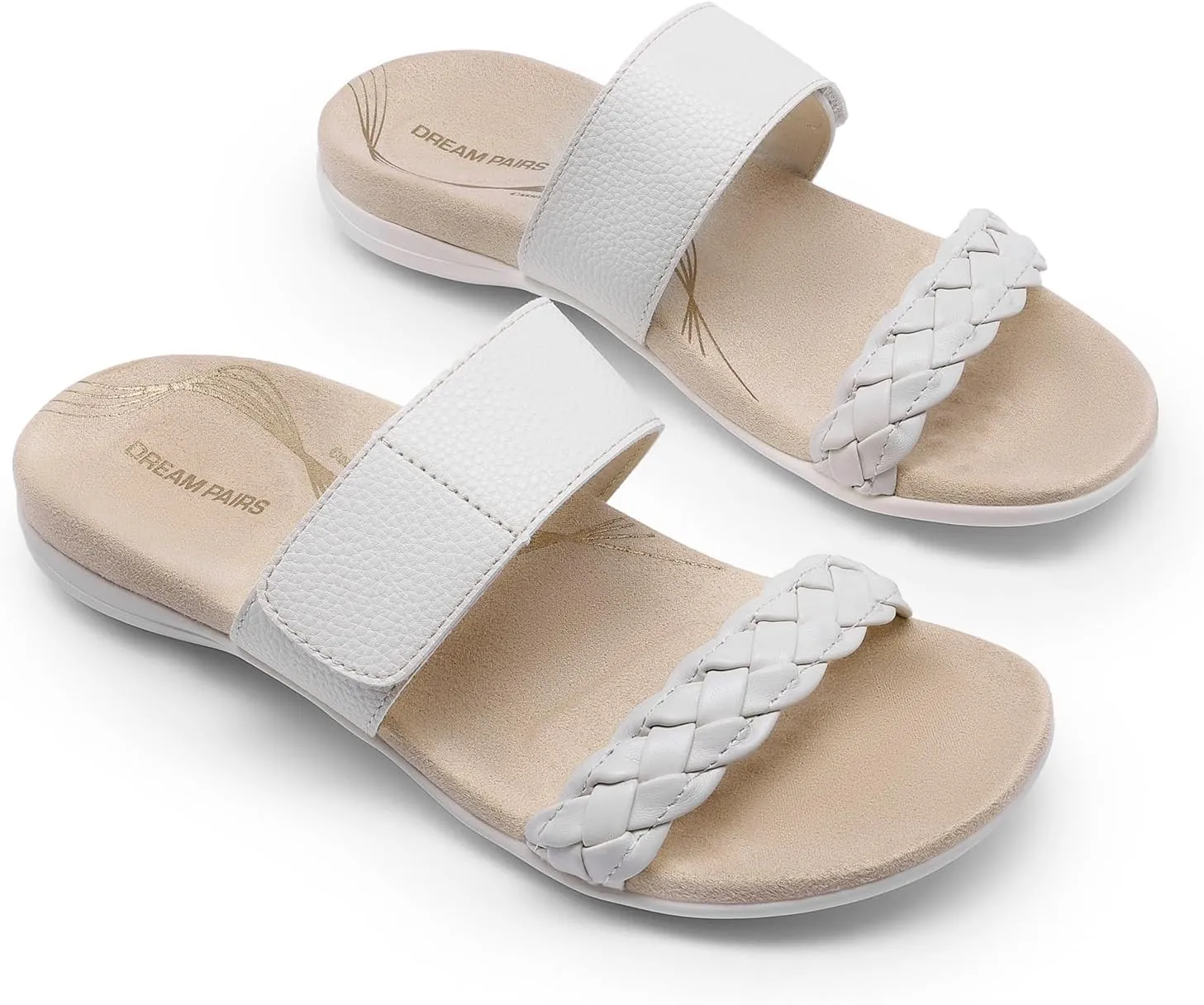 DREAM PAIRS Women's Arch Support Slides Flat Sandals Soft Cushion Slippers With Adjustable Straps