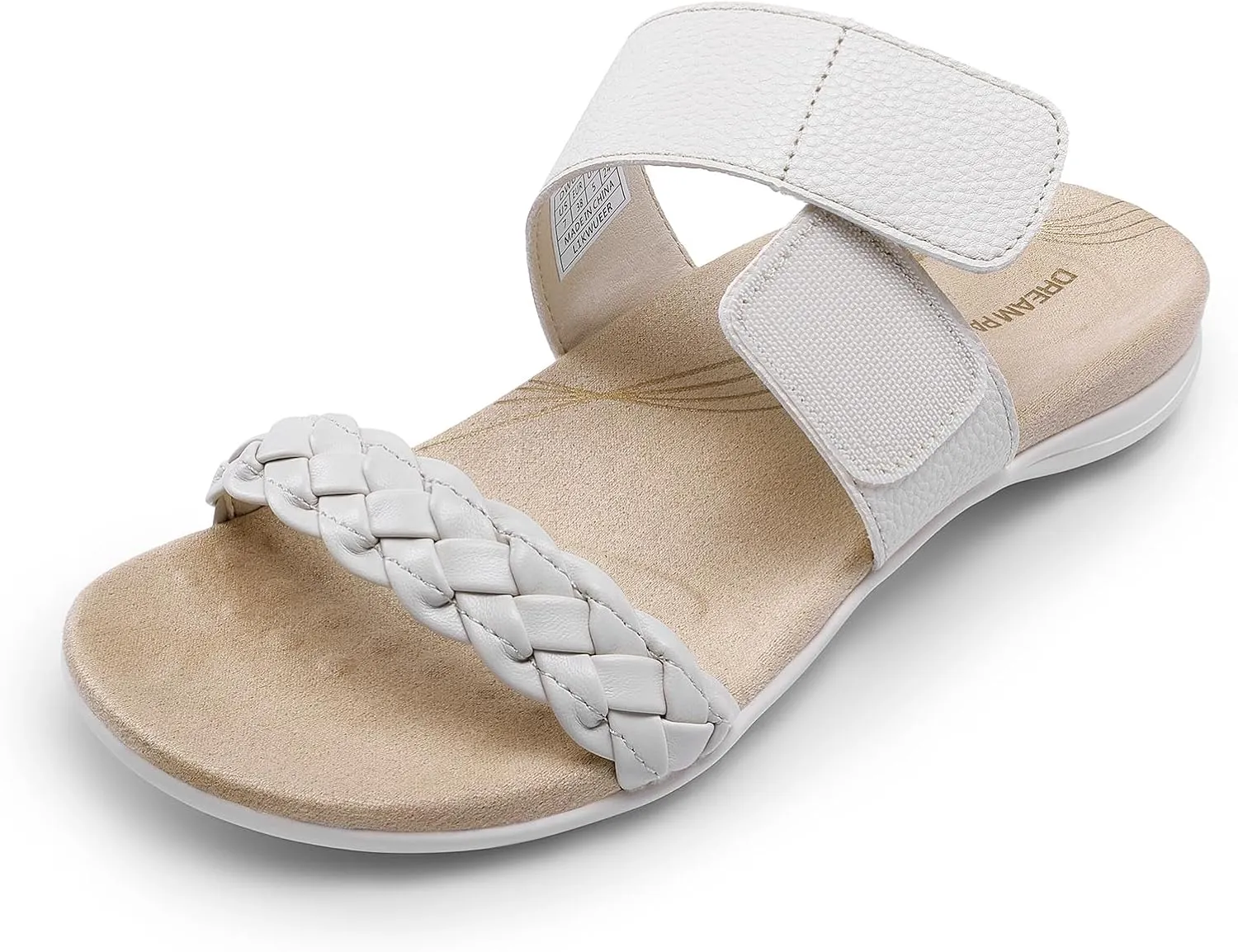 DREAM PAIRS Women's Arch Support Slides Flat Sandals Soft Cushion Slippers With Adjustable Straps