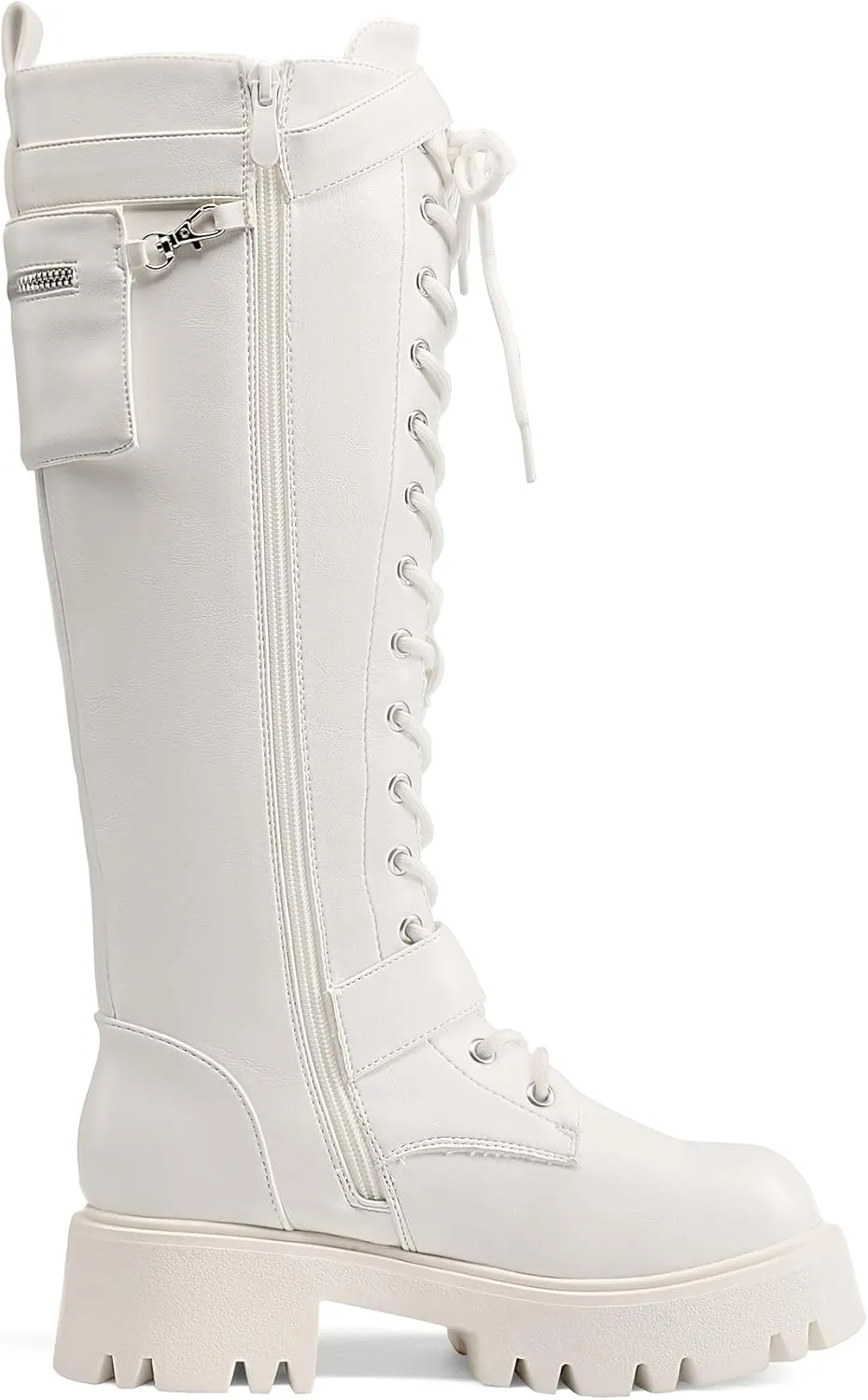 DREAM PAIRS Women's Combat Riding Platform Knee High Boots, Lace Up Fall Lug Sole Gothic Motorcycle Boots with Inside Zipper