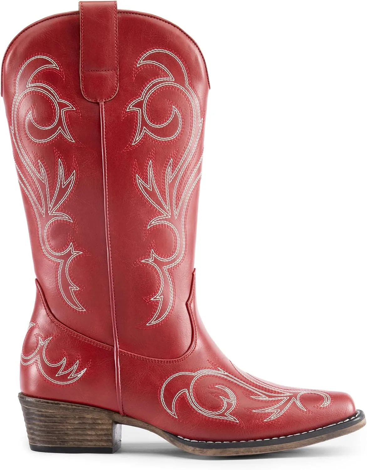 DREAM PAIRS Women's Cowboy Boots Mid Calf Cowgirl Boots Square Toe Chunky Heel Embroidery Stitched Western Boots