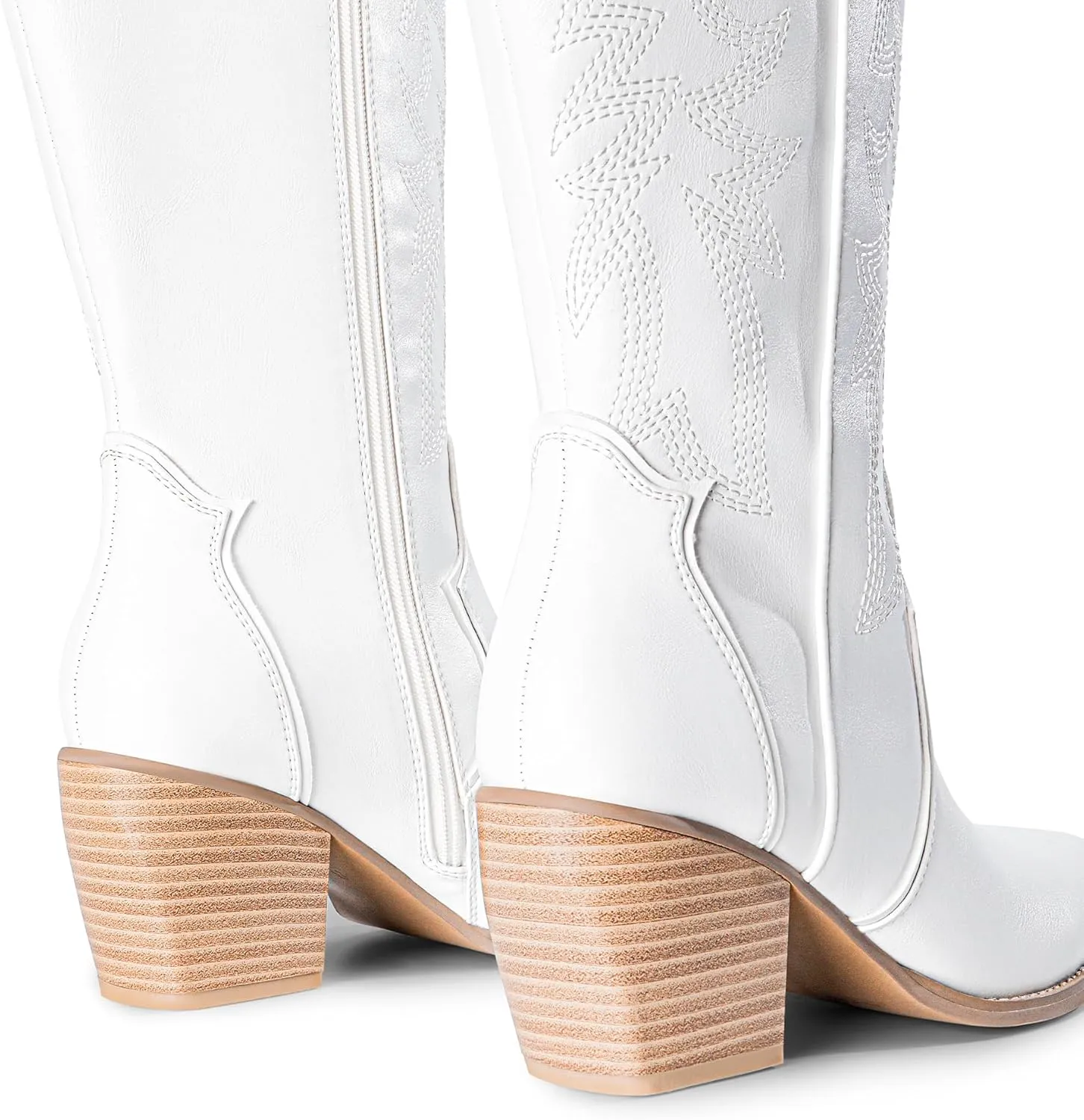 DREAM PAIRS Womens Cowboy Boots Wide Calf Comfortable Pull On Zipper Chunky Heel Pointed Toe Embroidered Western Cowgirl Knee High Boots Girls Ladies Retro Tall Boot
