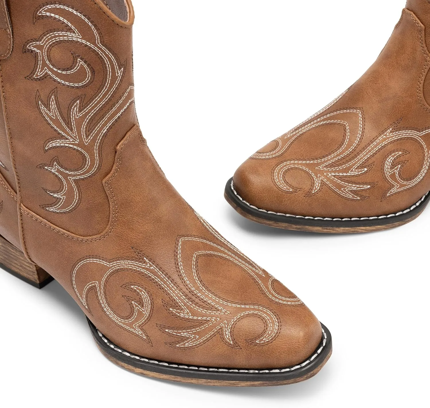 DREAM PAIRS Women's Cowboy Cowgirl Western Boots Embroidered Stitched Ankle Boots Square Toe Chunky Heel Fashion Short Booties with Zipper