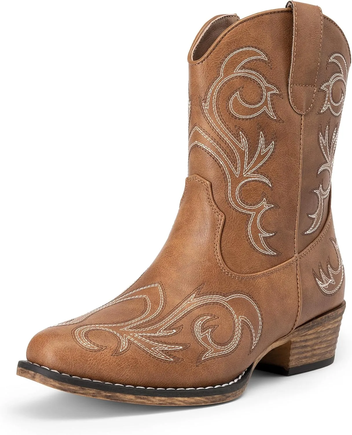 DREAM PAIRS Women's Cowboy Cowgirl Western Boots Embroidered Stitched Ankle Boots Square Toe Chunky Heel Fashion Short Booties with Zipper
