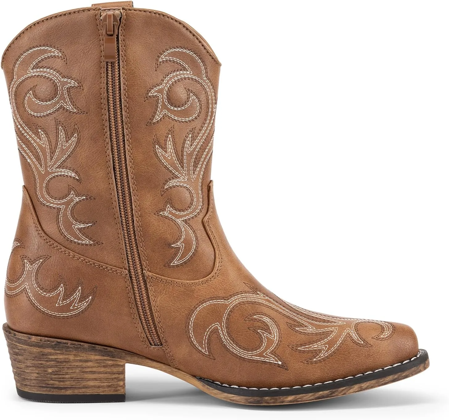 DREAM PAIRS Women's Cowboy Cowgirl Western Boots Embroidered Stitched Ankle Boots Square Toe Chunky Heel Fashion Short Booties with Zipper